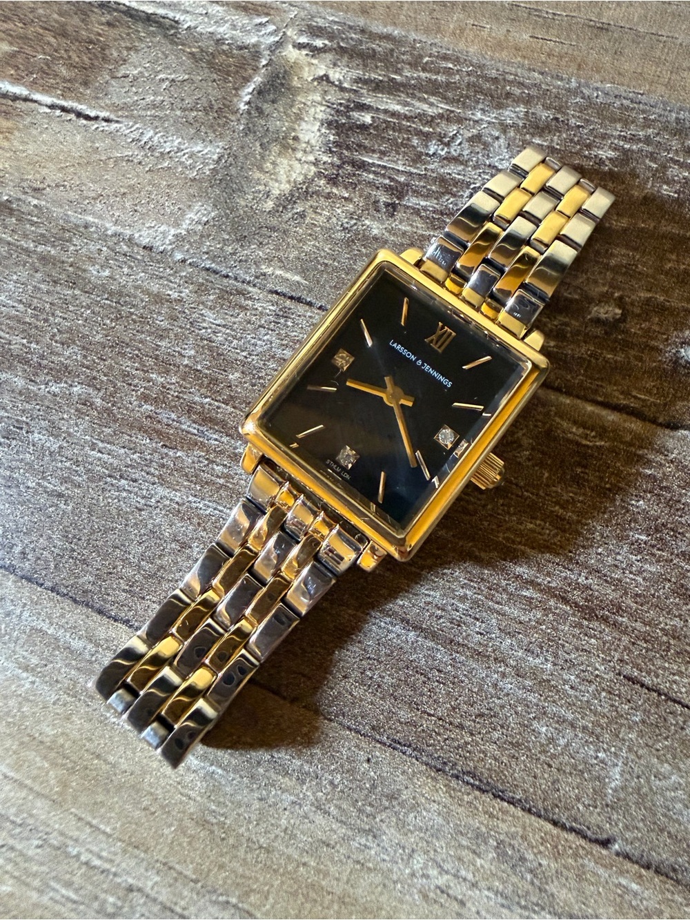 Like new Larsson & Jennings  Two-Tone Gold & silver  Black Dial Watch